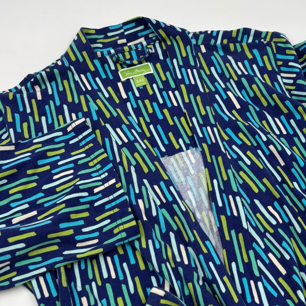 Vera Bradley Women's S/M Blue Green Striped Cotton Lightweight Robe‎